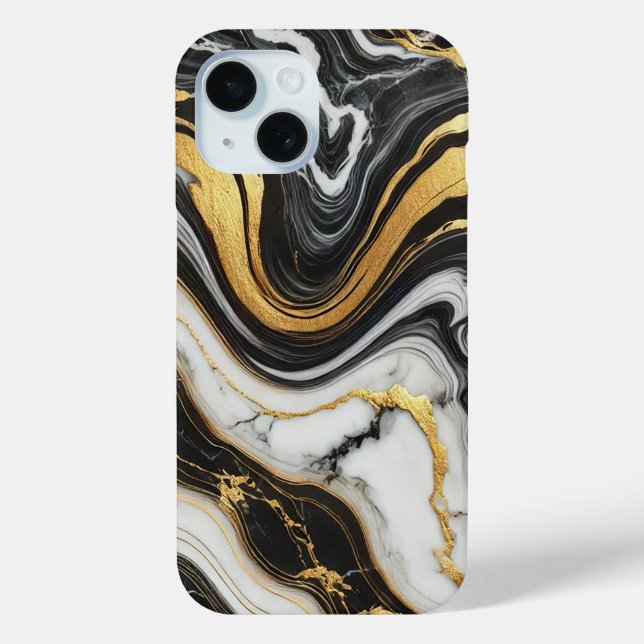 Coques Case-Mate iPhone Liquide Doré Noir Blanc Aspect Marbre Mariage Glam (Verso)