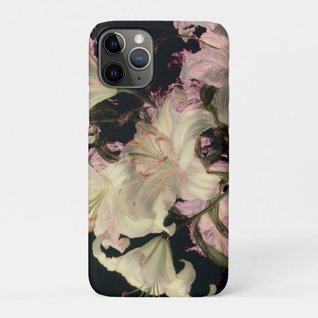 Coques Case-Mate iPhone Lis blancs sur fond sombre d'art floral (Dos)