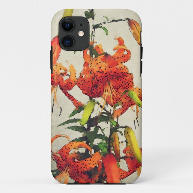 Coques Case-Mate iPhone Lis lis tigre aquarelle orange 1 (Dos)