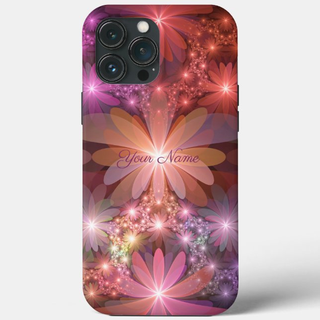 Coques Case-Mate iPhone Lit De Fleurs Coloré Abstrait Fractal Art Nom (Verso)