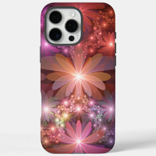 Coque iPhone 16 Pro Max Lit De Fleurs Coloré Brillant Art Fractal Abstrait