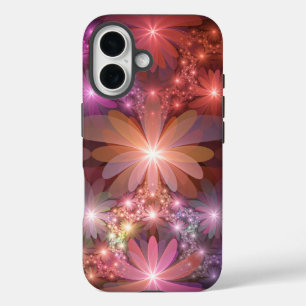 Coque Pour iPhone 16 Lit De Fleurs Coloré Brillant Art Fractal Abstrait