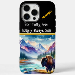 Coque iPhone 16 Pro Max L'itinérance de Buffalo près d'une rivière de mont