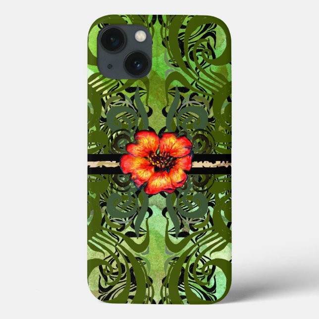 Coques Case-Mate iPhone Little Red Flower on green (Verso)