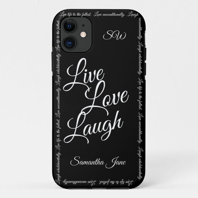 Coques Case-Mate iPhone Live Love Laugh Élégant noir blanc Script (Dos)