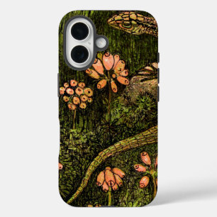Coque Pour iPhone 16 Lizard et Fleur sauvage de style Art nouveau néerl