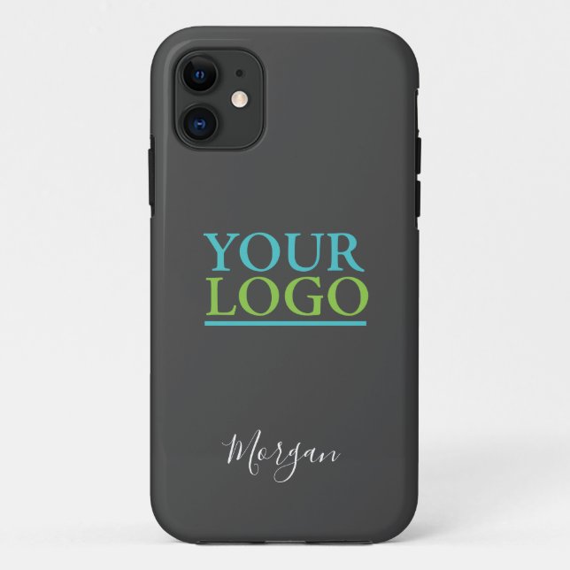 Coques Case-Mate iPhone Logo/Art/Photo, Nom Script blanc, Gris foncé (Dos)