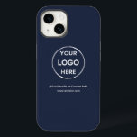 Coque Case-Mate iPhone Logo d'affaires bleu marine sur mesure<br><div class="desc">Faites la promotion de votre marque avec ce Coque OtterBox 14 Pro personnalisable. Ce design comprend votre propre logo et des informations sur les médias sociaux, ainsi qu'un espace pour une adresse de page d'accueil personnalisée. Parfait pour les cadeaux, les salons professionnels et autres événements promotionnels. Besoin d'aide pour la...</div>