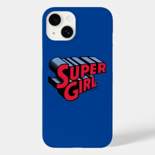 Coque Case-Mate iPhone Logo du nom empilé de la superfille rouge et bleue