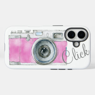 Coque Pour iPhone 16 Logo du photographe de l'aquarelle rose