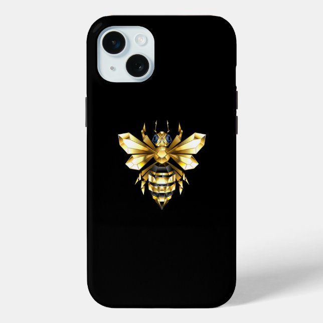 Coques Case-Mate iPhone Logo Faux Gold Foil Bee Polygonal sur Noir (Verso)