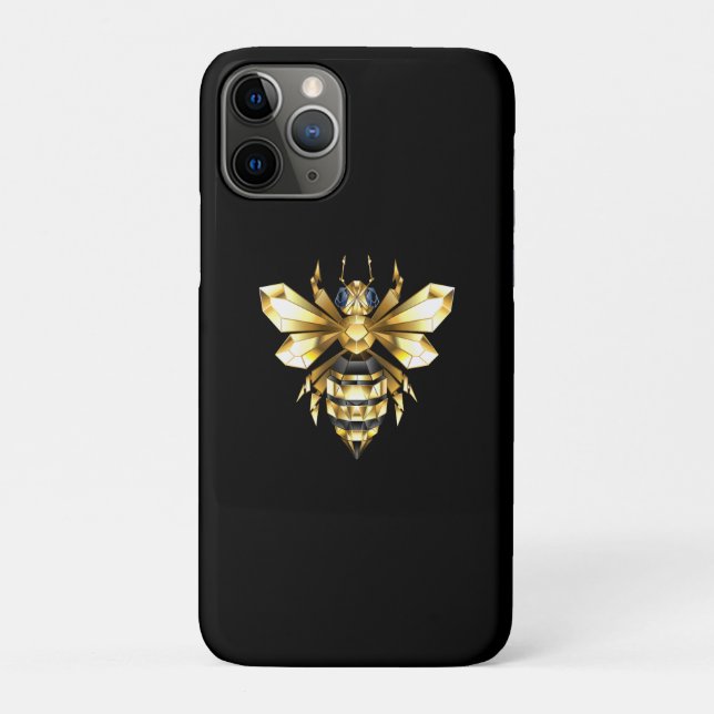 Coques Case-Mate iPhone Logo Faux Gold Foil Bee Polygonal sur Noir (Dos)