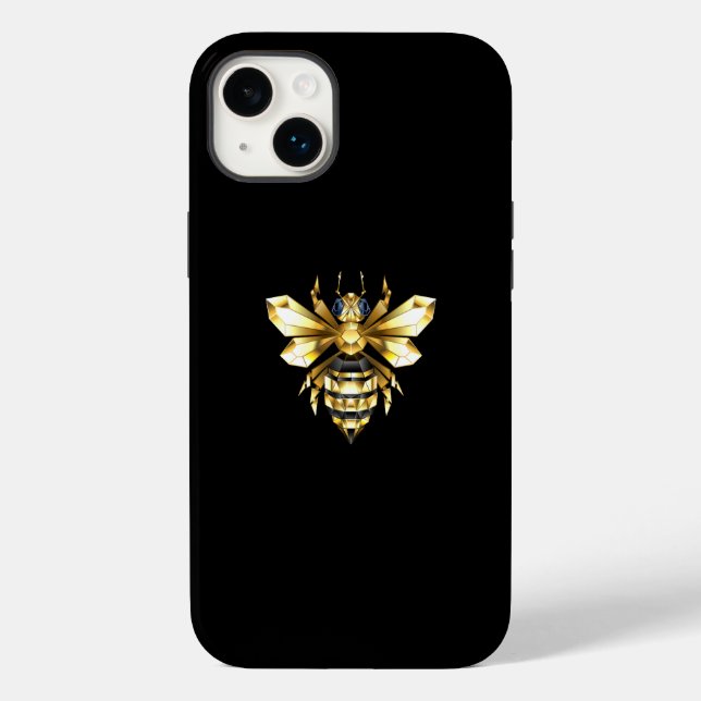 Coques Case-Mate iPhone Logo Faux Gold Foil Bee Polygonal sur Noir (Verso)