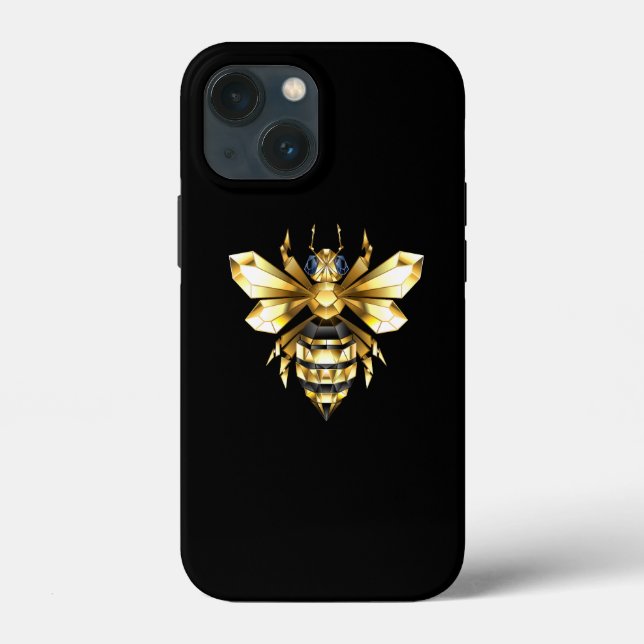 Coques Case-Mate iPhone Logo Faux Gold Foil Bee Polygonal sur Noir (Verso)