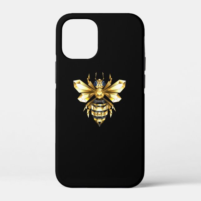 Coques Case-Mate iPhone Logo Faux Gold Foil Bee Polygonal sur Noir (Verso)