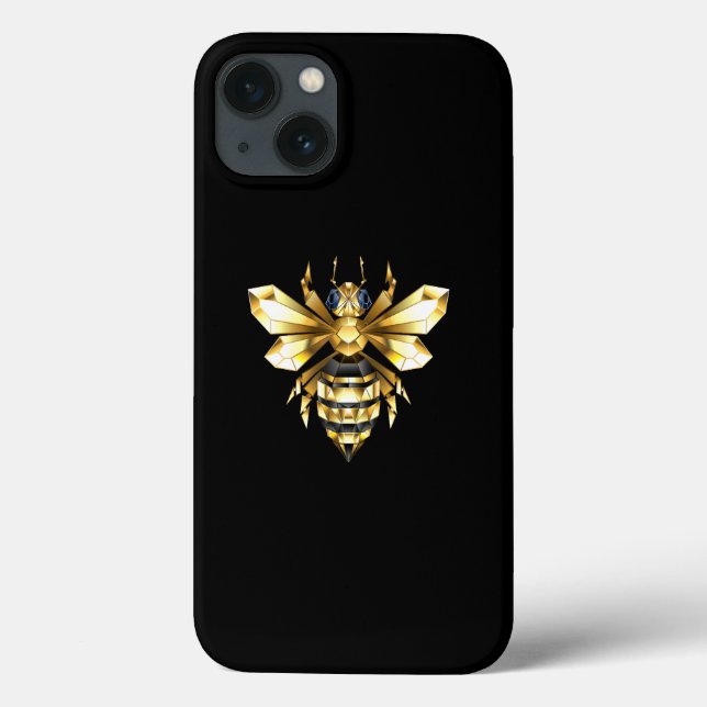 Coques Case-Mate iPhone Logo Faux Gold Foil Bee Polygonal sur Noir (Verso)