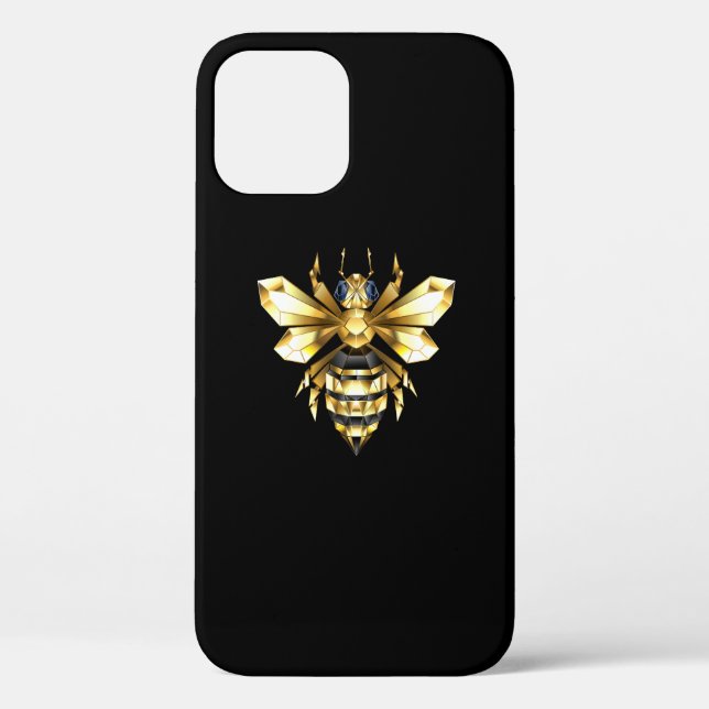 Coques Case-Mate iPhone Logo Faux Gold Foil Bee Polygonal sur Noir (Verso)