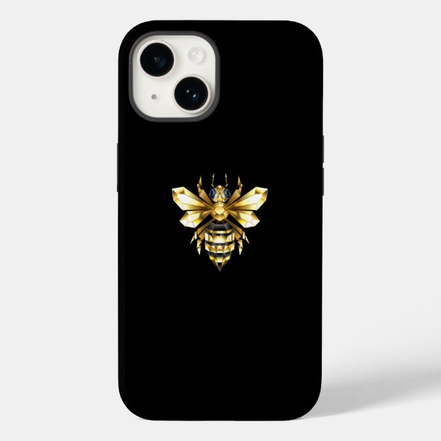 Coques Case-Mate iPhone Logo Faux Gold Foil Bee Polygonal sur Noir (Verso)