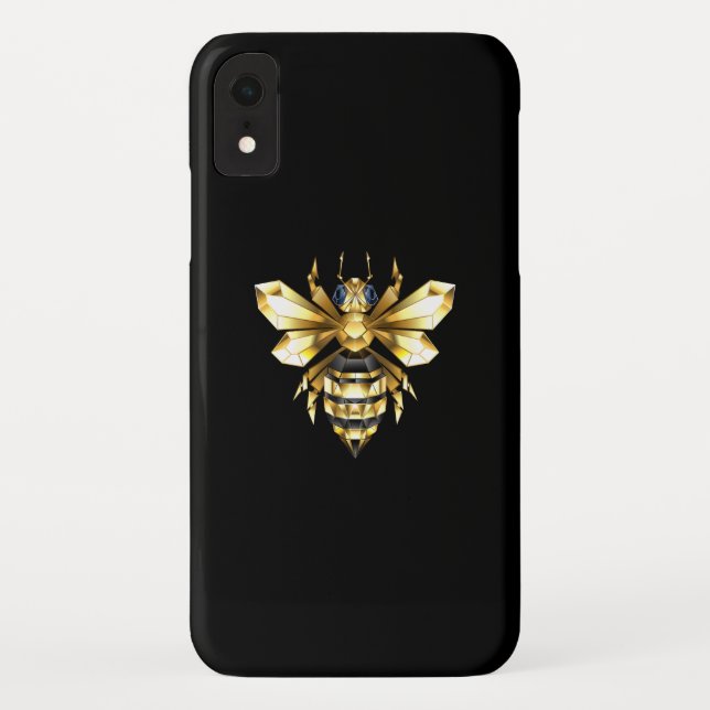 Coques Case-Mate iPhone Logo Faux Gold Foil Bee Polygonal sur Noir (Dos)