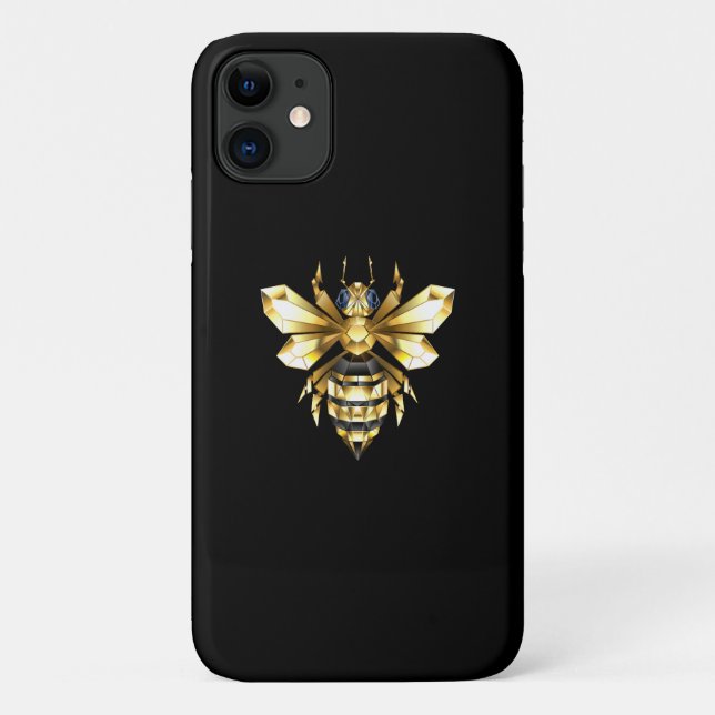 Coques Case-Mate iPhone Logo Faux Gold Foil Bee Polygonal sur Noir (Dos)