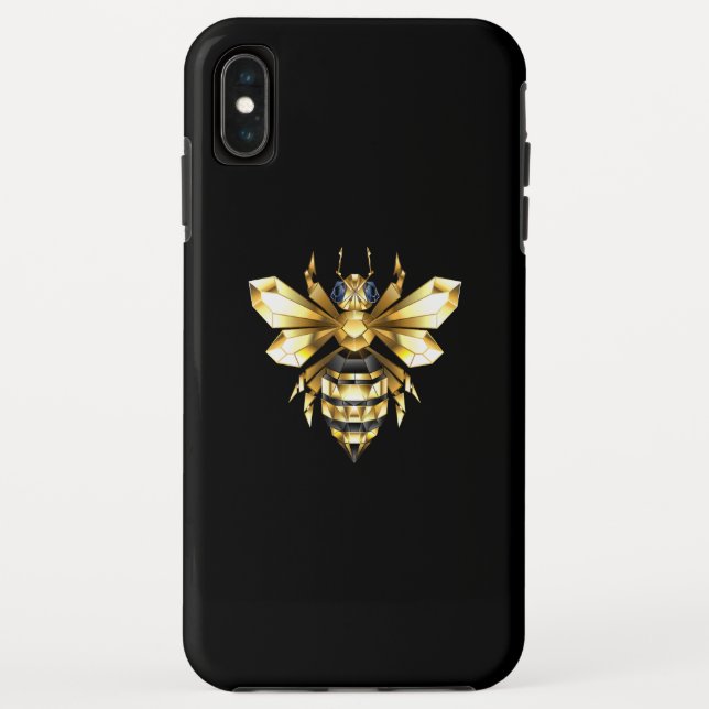 Coques Case-Mate iPhone Logo Faux Gold Foil Bee Polygonal sur Noir (Dos)
