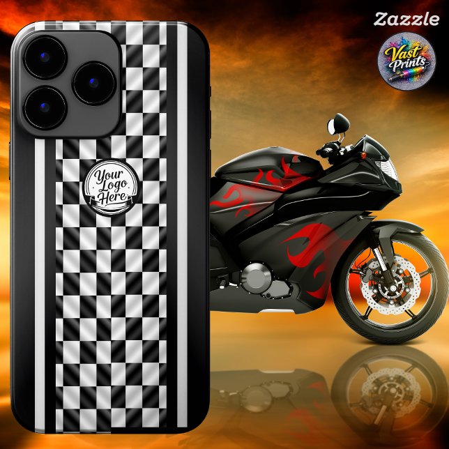 Coques Case-Mate iPhone Logo Sport Noir Blanc Damier de Course (Racing Checkered Black White Sport Logo Case-Mate iPhone Case)
