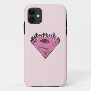 Coque iPhone 11 Logo Supergirl rose avec flammes