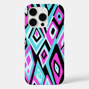 Coque iPhone 16 Pro Loin Retro Abstrait Psychédélique Turquoise
