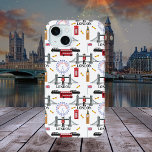 Coque iPhone 16 Pro Max Londres Angleterre Queens Guard Motif anglais<br><div class="desc">Londres,  Angleterre motif avec des éléments anglais tels que cabine téléphonique,  bus à impériale,  London Bridge,  la grande roue de Londres et plus encore. Conception composite par Holiday Hearts Designs (droits réservés).</div>