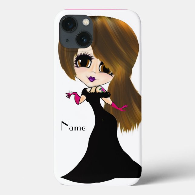 Coques Case-Mate iPhone Longue cheveux brun yeux Girl caricature personnal (Verso)