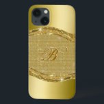iPhone 13 Case Look en métal doré avec Motif de diamants<br><div class="desc">Tons or brillant look métallique avec teintes jaunes motif diamants. monogramme personnalisé et optionnel.</div>