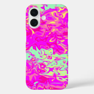 Coque Pour iPhone 16 Look Marbleisé rose verts Jaune Art Abstrait