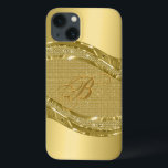 Coques Pour iPhone Look métal or avec Motif de diamants<br><div class="desc">Tons or brillant look métallique avec motif de diamants. monogramme personnalisé et optionnel.</div>