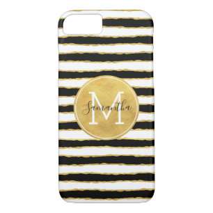 Coque Case-Mate Pour iPhone L'or blanc noir barre le monogramme