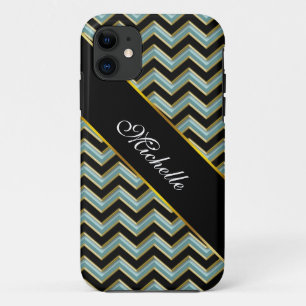 Coques Pour iPhone L'or noir Teal zigzaguent
