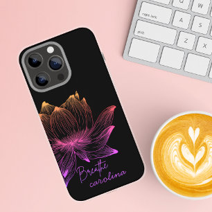 Coque iPhone 16 Pro Max Lotus Néon Respirer Art Floral avec Nom