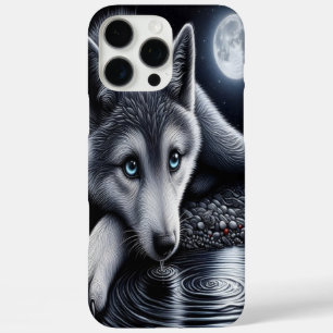 Coque iPhone 16 Pro Max Loup blanc sous le clair de lune