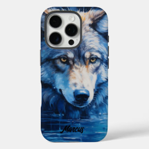 Coque iPhone 16 Pro Loup couleur eau moderne