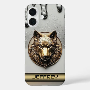Coque Pour iPhone 16 Loup Doré Avec Nom Personnalisé 🐺