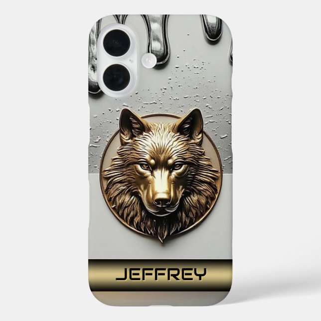 Coques Case-Mate iPhone Loup Doré Avec Nom Personnalisé 🐺 (Verso)