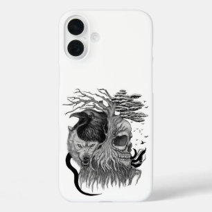 Coque Pour iPhone 16 Plus Loup et corbeau avec crâne