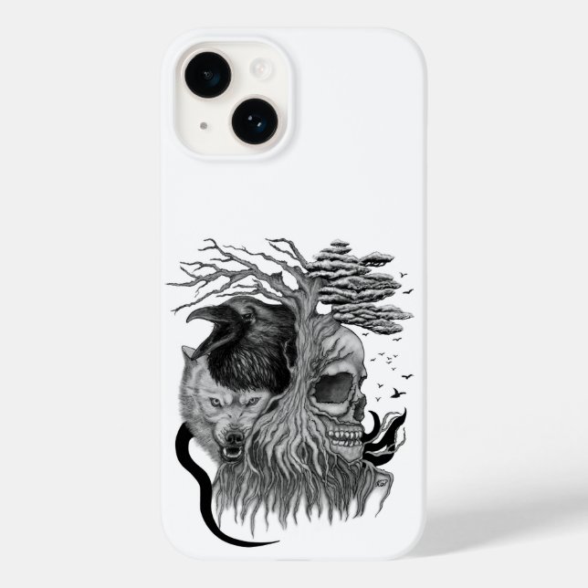 Coques Case-Mate iPhone Loup et corbeau avec crâne (Verso)