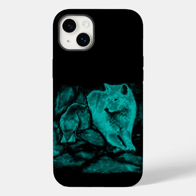 Coques Case-Mate iPhone Loup et corbeau dans la nuit (Verso)