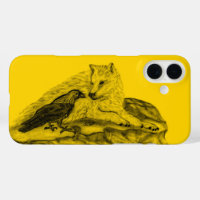 Loup et corbeau noir et jaune