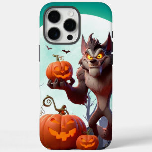 Coque iPhone 16 Pro Max loup-garou et citrouilles d'Halloween