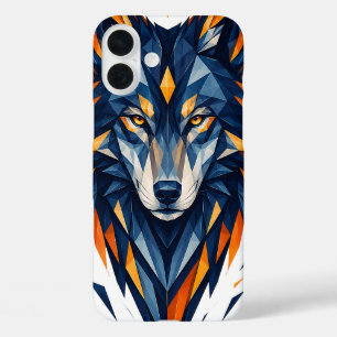 Coque Pour iPhone 16 Plus Loup Géométrique Art Polygonal Noir et Orange