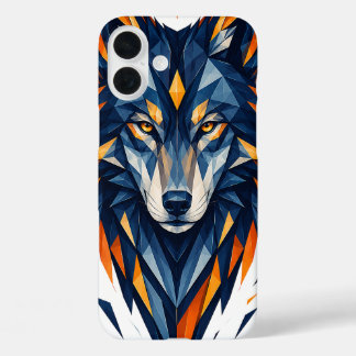 Coque Pour iPhone 16 Plus Loup Géométrique Art Polygonal Noir et Orange