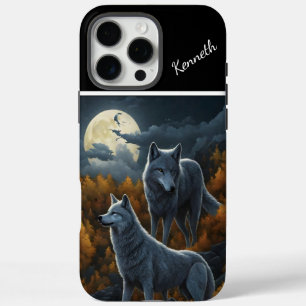 Coque iPhone 16 Pro Max Loup hurlant dans la nuit Lune