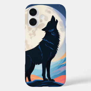 Coque Pour iPhone 16 Loup hurlant Sur La Lune