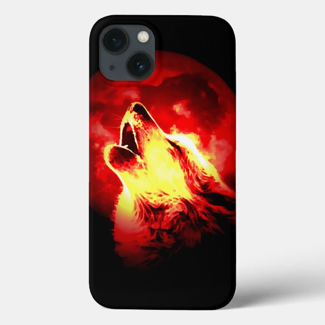 Coques Case-Mate iPhone Loup, lune et ciel rouge (Verso)